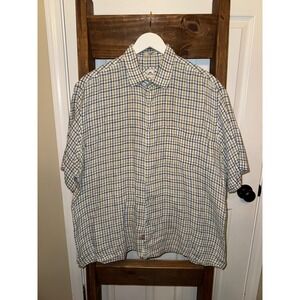 Peter Millar Mens Extra Large Linen Plaid Short Sleeve Button Up Shirt‎